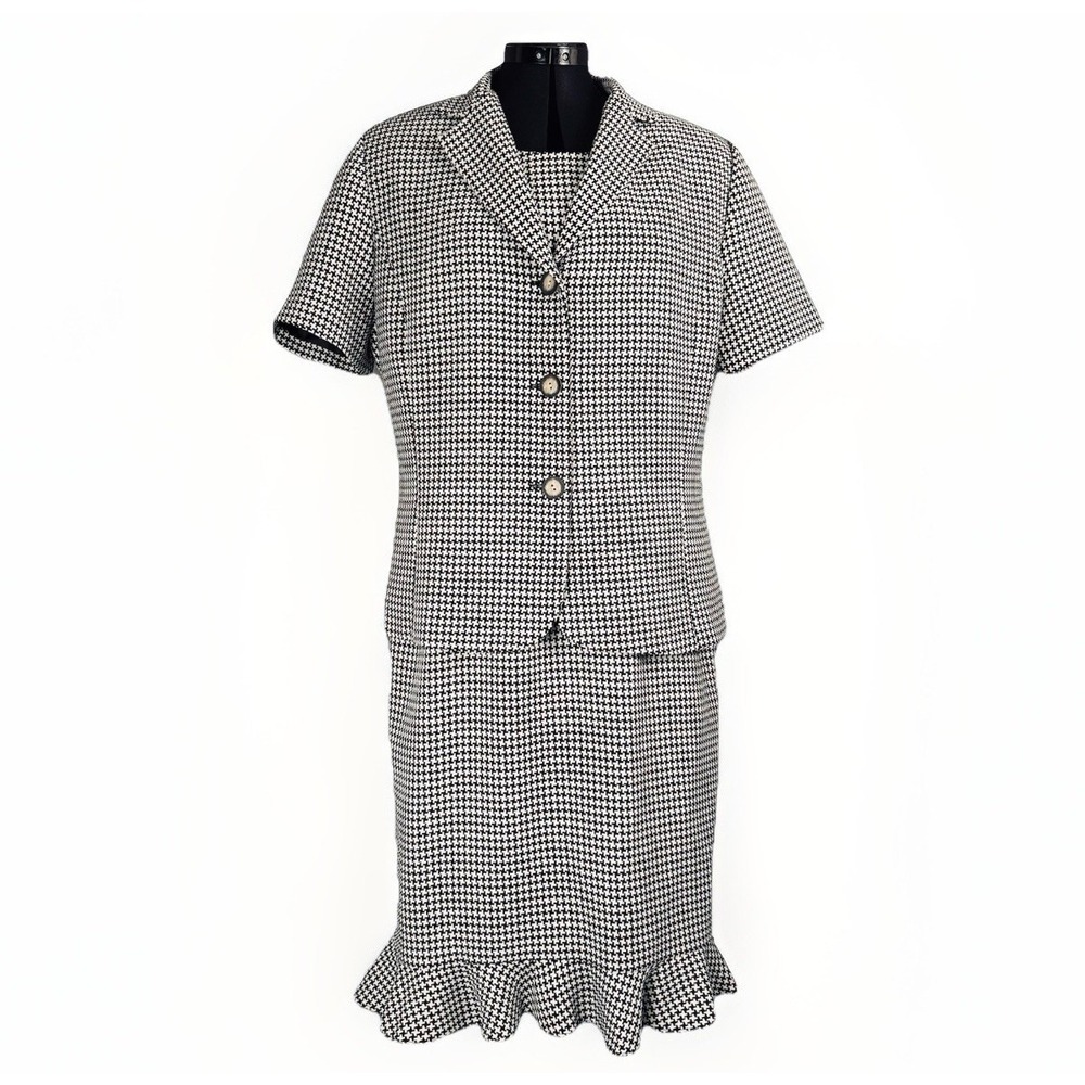 VTG Danny Nicole Houndstooth Dress Jacket 2 PC Set 14 Ruffle Hem‎ Dark Academia